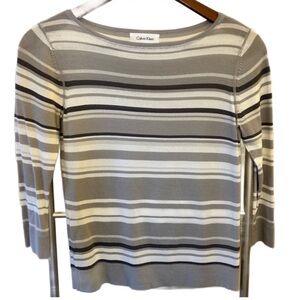Calvin Klein Striped Lightweight Knit Top Size XS